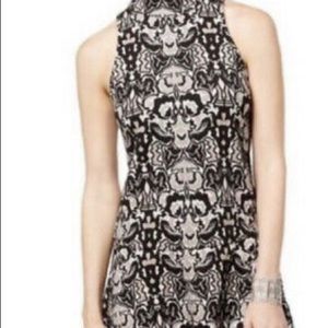 Free People Amelia Jacquard Black Tan Drop Waist Dress